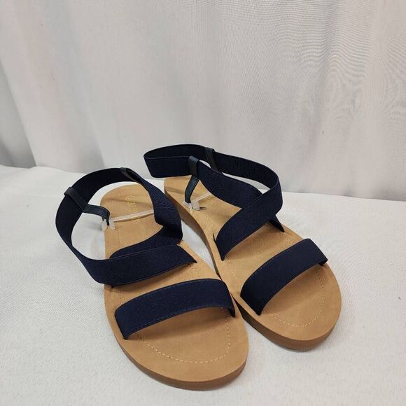DREAM PAIRS Size 11 Women's Open Toe Elastic Ankle Strap Flat Summer Sandals Nav - Picture 1 of 6